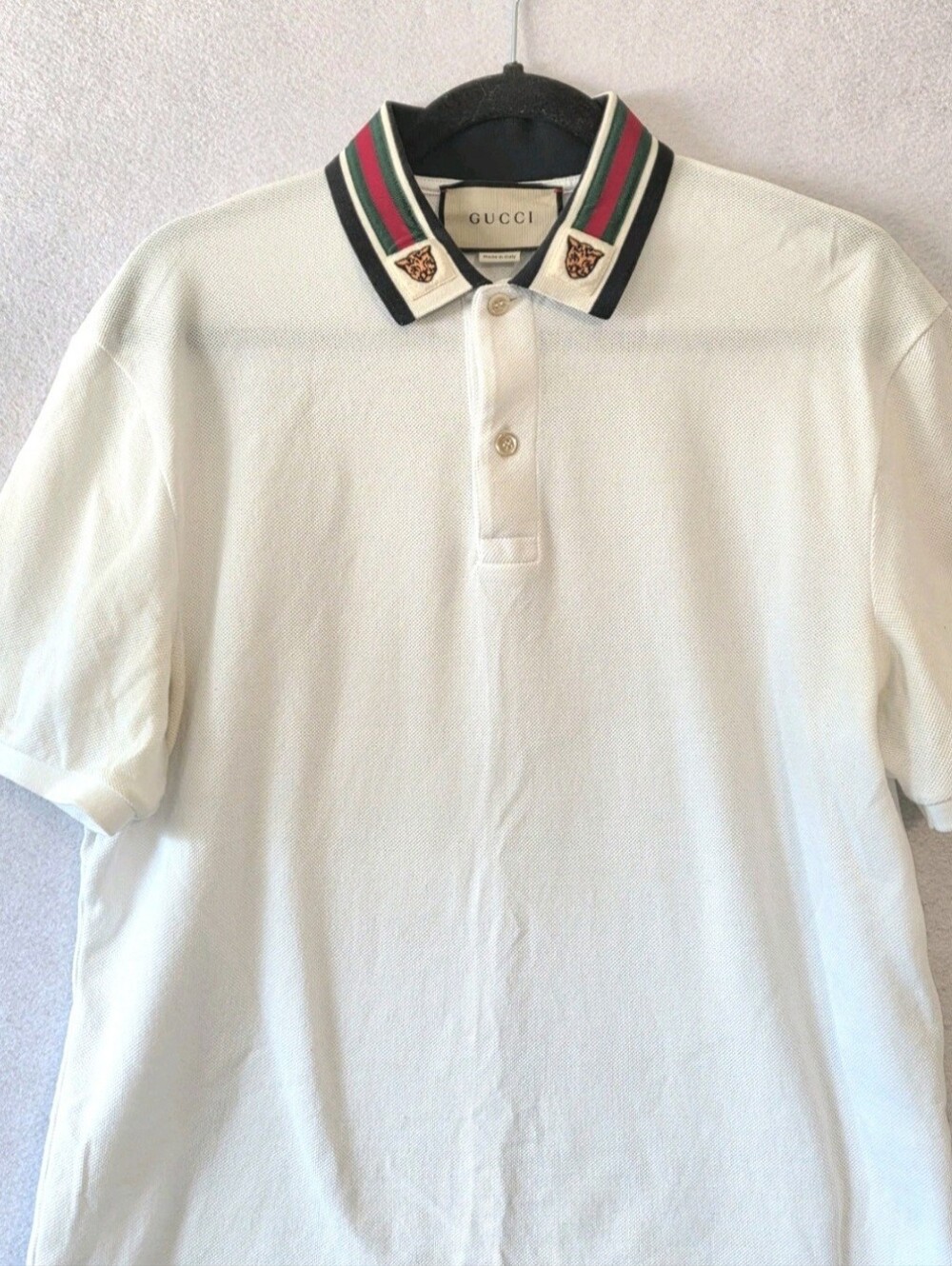 Gucci White Cotton Pique Tiger Web Collar Polo Shirt XL